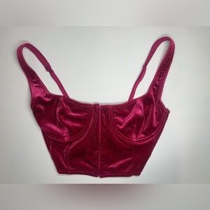 Vibrant Burgundy Velvet Corset Crop Top Bralette Urban Oufitters Out from Under